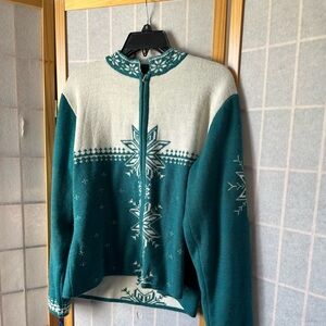 Vintage caamano winter snowflake 100% alpaca fuzz zip sweater